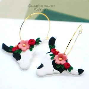 Boho Floral Cow Skull Handmade Polymer Clay Earrings Womens Western Jewelry NEW